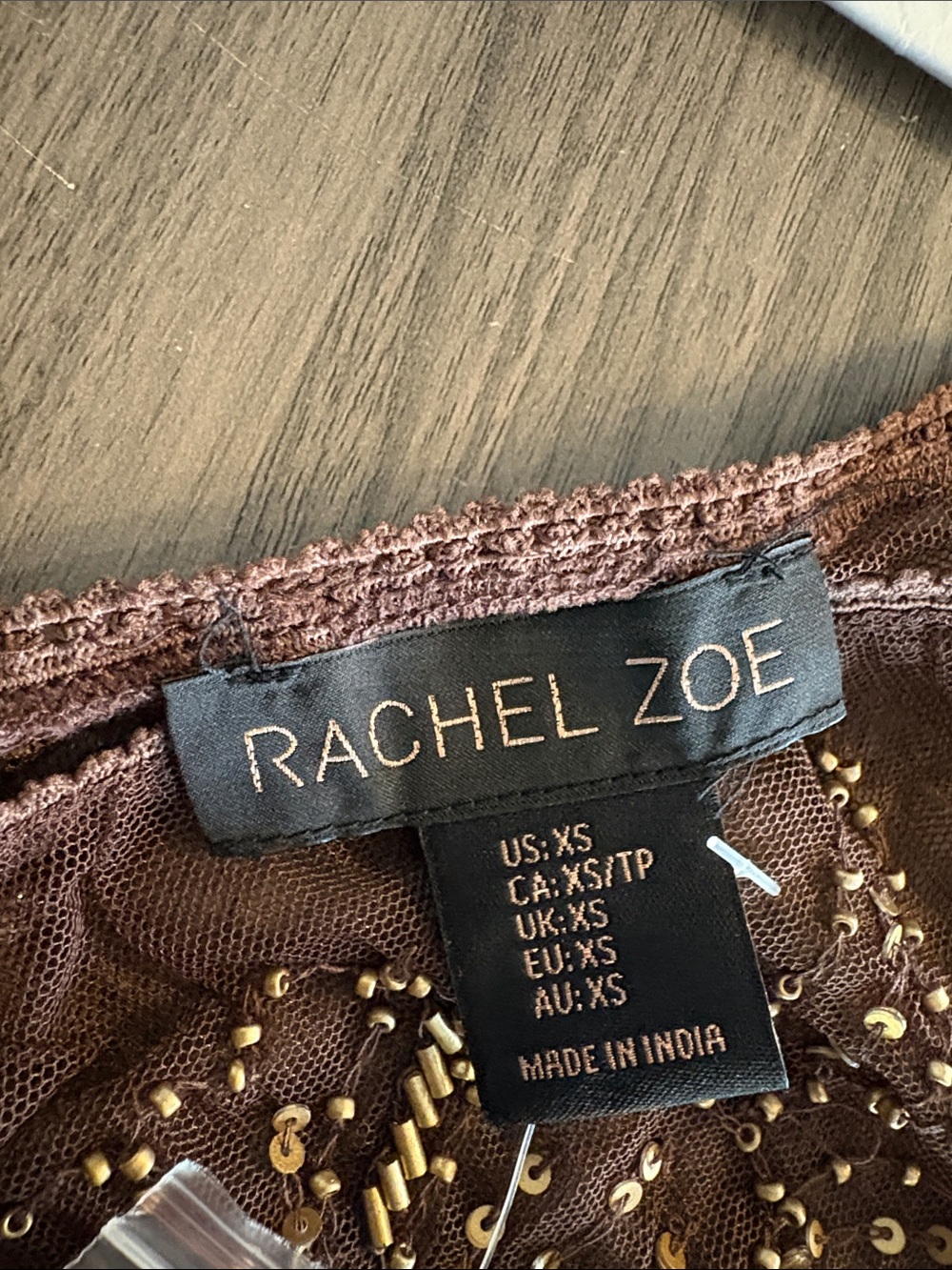 Sheer Embellished Brown V-Neck Mesh Tank Top - Picture 12 of 17